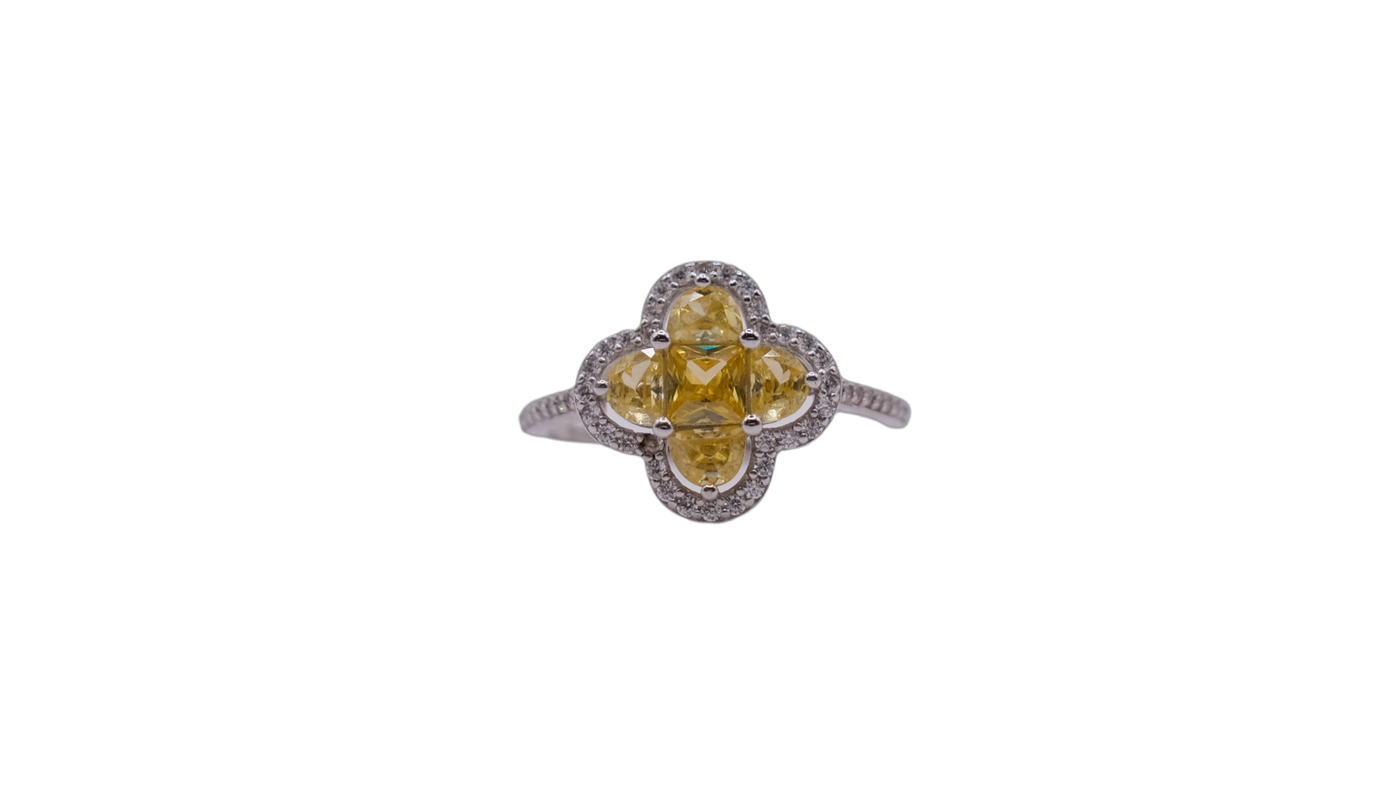 925 Silver Yellow stone set Van cleef style ring