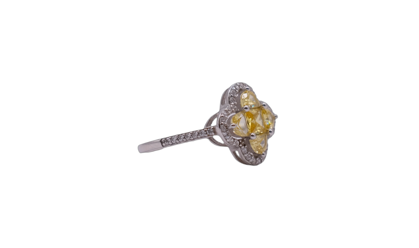 925 Silver Yellow stone set Van cleef style ring