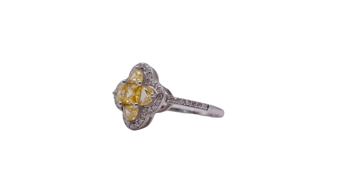 925 Silver Yellow stone set Van cleef style ring